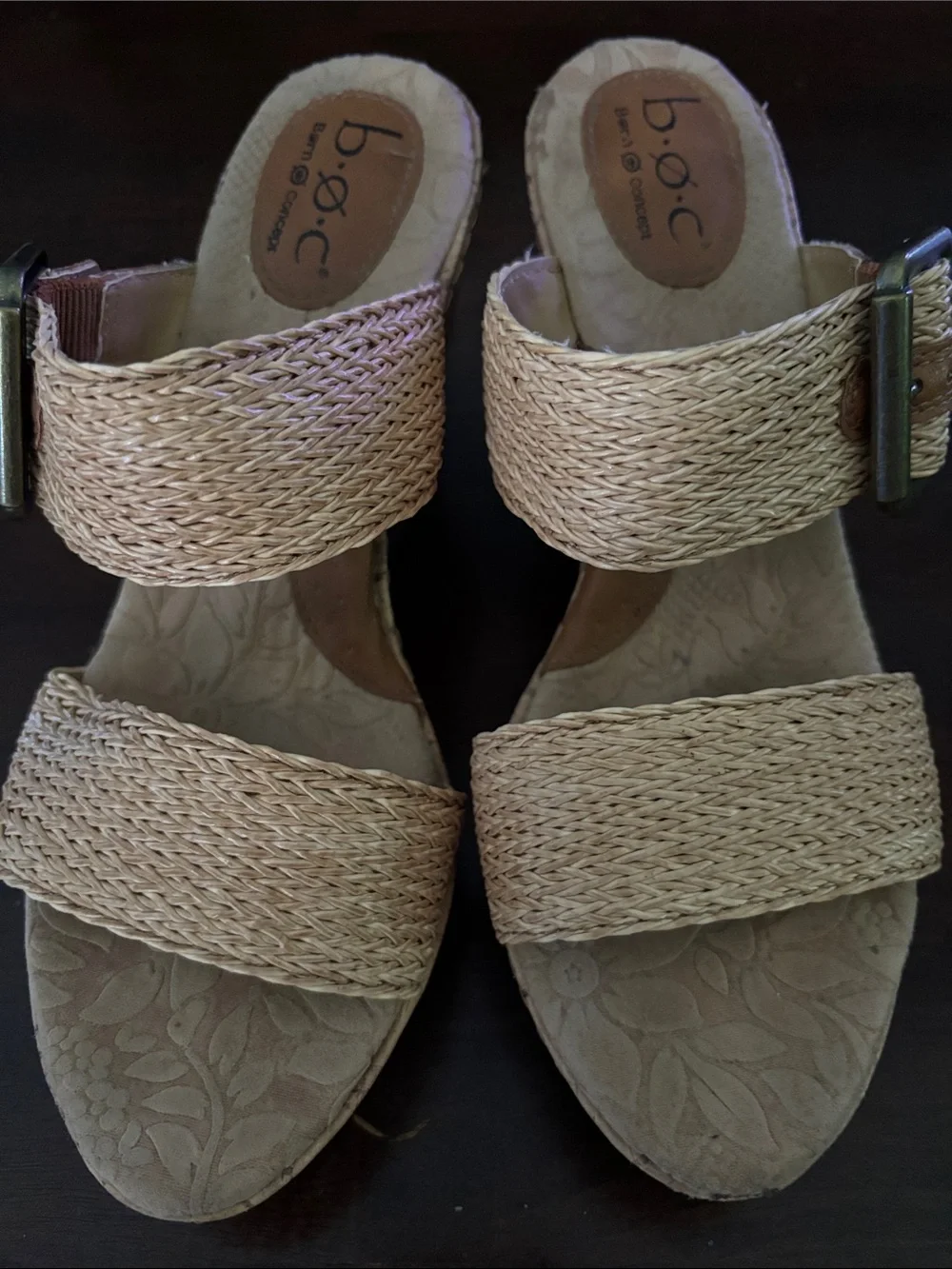 b.o.c. Braided Tan Wedge Sandals with Buckle Strap
